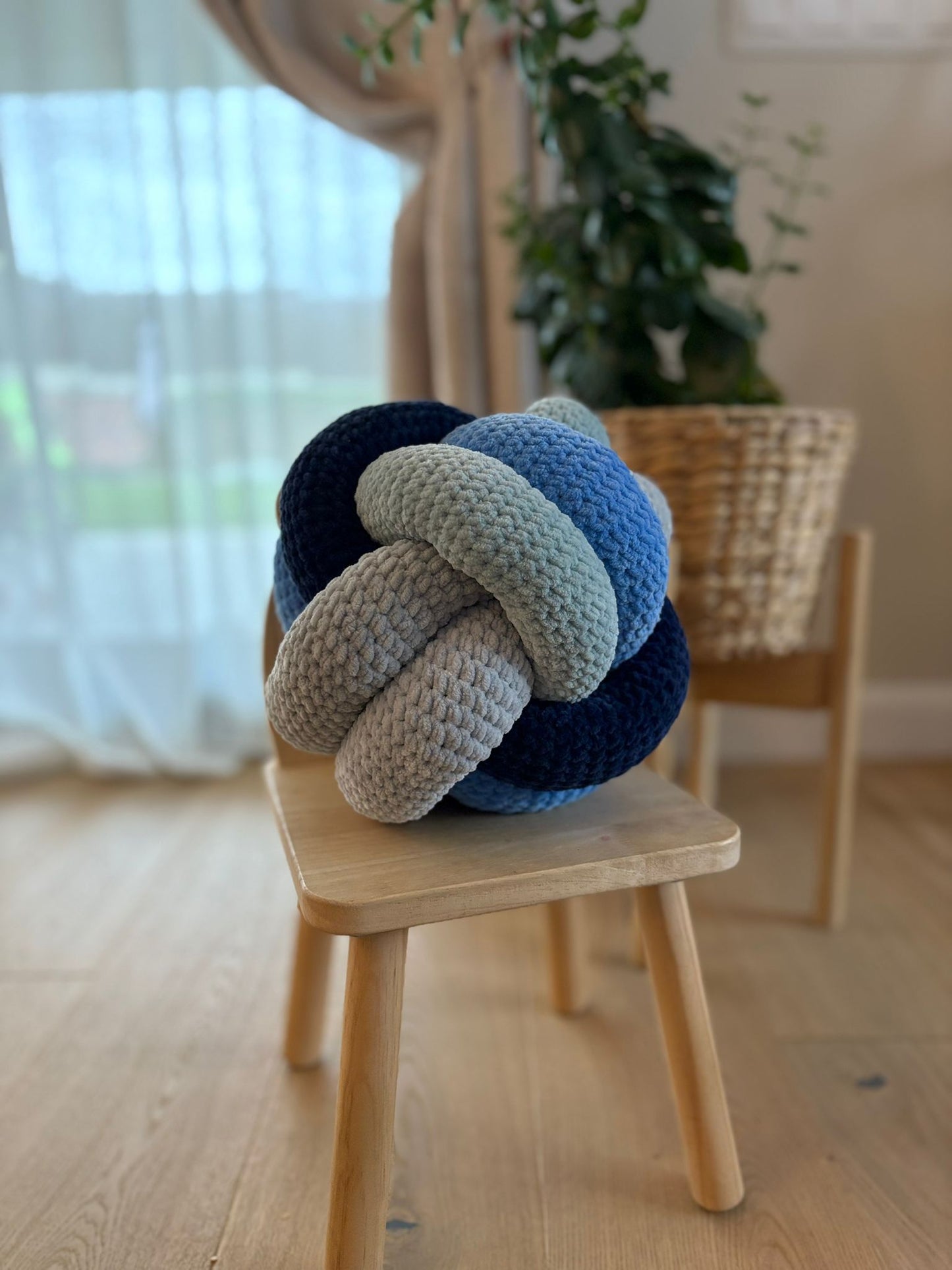 Blue velvet monkey's fist pillow