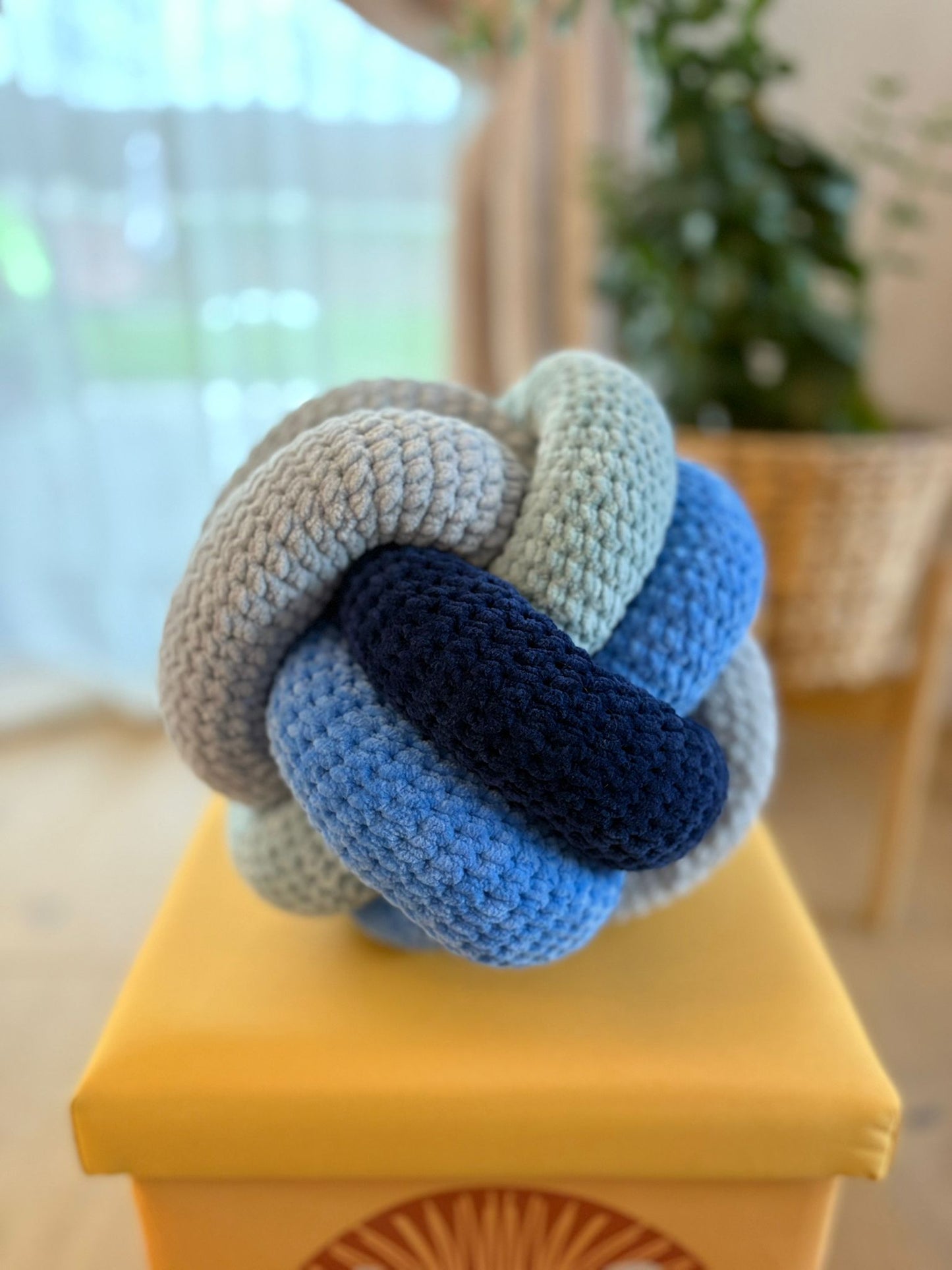 Blue velvet monkey's fist pillow